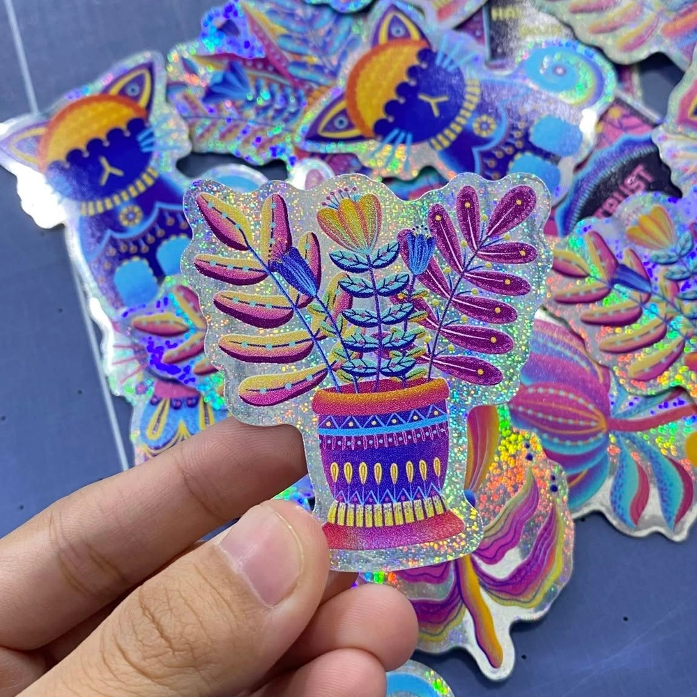 Cetak Stiker Hologram Galaxy Premium Maxdecal Diecut Varian Super Eco Laminasi Super Glossy Dengan Kombinasi Tinta Putih