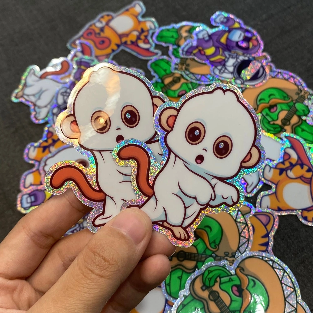 Cetak Stiker Hologram Galaxy Premium Maxdecal Diecut Varian Super Eco Laminasi Super Glossy Dengan Kombinasi Tinta Putih