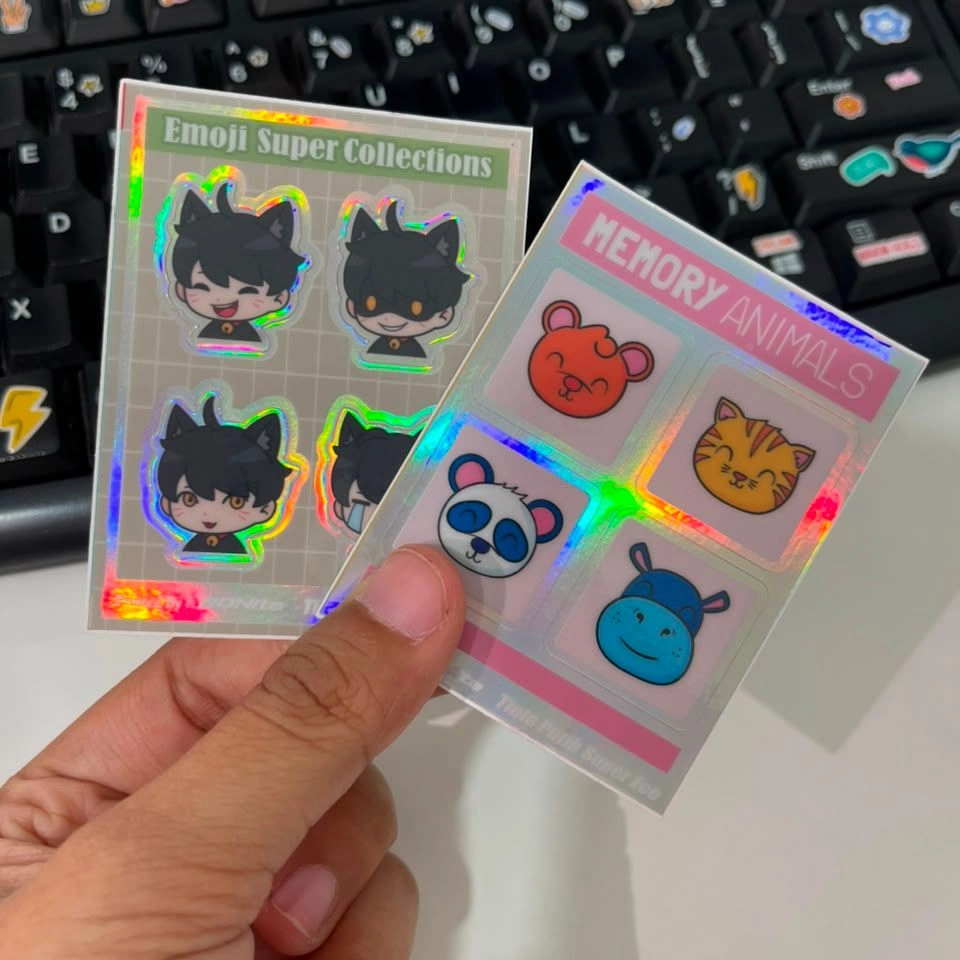 Cetak Sticker Sheet Super Eco Hologram/Chrome/Galaxy Tinta Eco 11 Warna Original Jepang Epson S9130 Laminasi Super Gloss, Super Doff & Glitter
